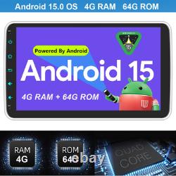 10.1 Android 15 Deck WiFi 2 DIN Car Radio Stereo CarPlay GPS 64GB Rotatable 4GB