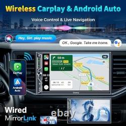 7-Inch Double Din Car Stereo with Wireless CarPlay Car Stereo with QLED Screen