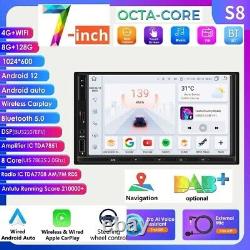 8+128GB Double 2 Din 7 IPS Car Stereo Radio WiFi Android 12 GPS Navi BT CarPlay