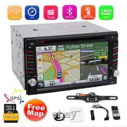 Backup Camera GPS Double 2 Din Car Stereo Radio CD DVD Player Bluetooth with Map