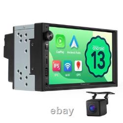 CAM+7 IPS Double 2 Din Car Stereo Radio CarPlay Android 13 GPS Sat Navi WiFi BT