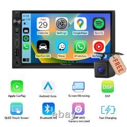 CAM+Double 2 DIN 7 Touch Screen Android Auto CarPlay Car Stereo Radio Bluetooth