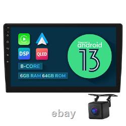 CAM+In Dash Double Din 10.1 Car Stereo Android 13 6GB GPS Navi CarPlay DSP WiFi