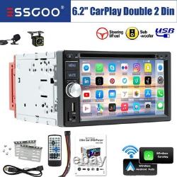 Car Stereo 6.2 Double DIN CD DVD MP5 Carplay FM AM Radio WMA AUX TF +Camera MIC