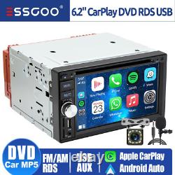 DVD CD Double 2 DIN 6.2 CarPlay Car Stereo Radio Touch Screen FM/AM/RDS +Camera