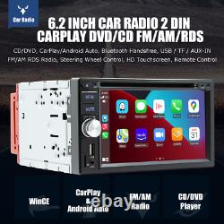 DVD CD Double 2 DIN 6.2 CarPlay Car Stereo Radio Touch Screen FM/AM/RDS +Camera