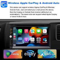 Double 2Din Car Stereo Radio USB For Apple Wireless CarPlay 7 Touch DVD Camera