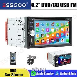 Double 2 DIN Apple CarPlay DVD/CD Player Car Stereo Touch Screen FM Radio+Camera