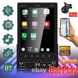 Double 2 Din 9.5'' Carplay Car Stereo Radio Rotatable Touch Screen + AHD Camera