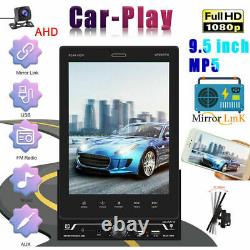 Double 2 Din 9.5'' Carplay Car Stereo Radio Rotatable Touch Screen + AHD Camera