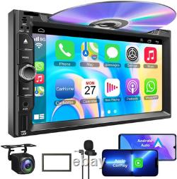 Double Din Car Stereo Bluetooth Carplay Radio 7 CD DVD Player + Backup Camera