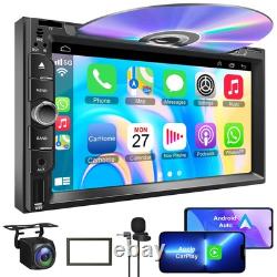 Double Din car Stereo with CD/DVD Player- CarPlay & Android Auto, Car Audio w
