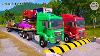 Double Flatbed Trailer Truck Cars Vs Rails Tractor Vs Train Cars Vs Bollards Beamng Drive 407