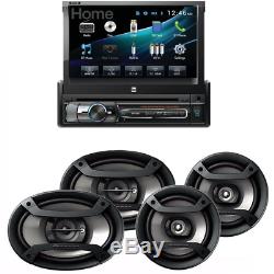 Dual Single DIN Bluetooth Receiver w 7 Flip Out Touchscreen 6.5 + 6x9 Speakers