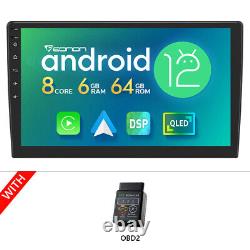OBD+10.1 Multimedia Android 12 8-Core 6GB GPS Car Stereo Double DIN CarPlay DSP