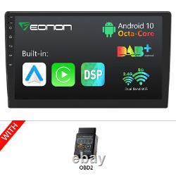 OBD+Double 2DIN Rotatable 10.1Android 10 8Core Touch Screen Car Stereo GPS Wifi