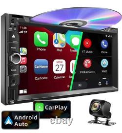 7 Autoradio Double Din Carplay Radio CD DVD FM Lecteur Bluetooth + Caméra de Recul