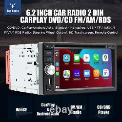 Autoradio Bluetooth de voiture CarPlay Double 2Din 7'' Lecteur DVD avec caméra de recul