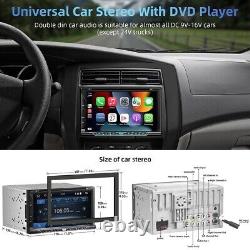 Autoradio DVD à écran double DIN de 7 pouces avec CarPlay, Android Auto et lecteur de radio stéréo pour voiture.