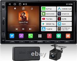 Autoradio Double Din avec caméra de recul, CarPlay sans fil, 7'' Android Auto 2G+32G