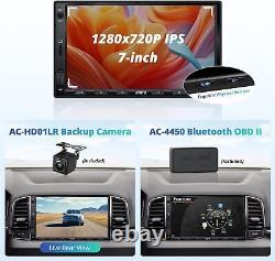 Autoradio Double Din avec caméra de recul, CarPlay sans fil, 7'' Android Auto 2G+32G