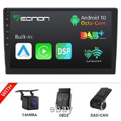 Autoradio de voiture 10.1 pouces Double 2DIN avec CAM+DVR+OBD Android 10 8-Core GPS Head Unit CarPlay