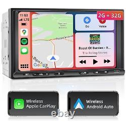 Autoradio de voiture Double Din sans fil avec Apple Carplay Android Auto, écran tactile Android 7 pouces