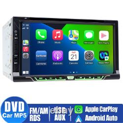 Autoradio double DIN Android/Apple CarPlay avec écran tactile, lecteur DVD et CD