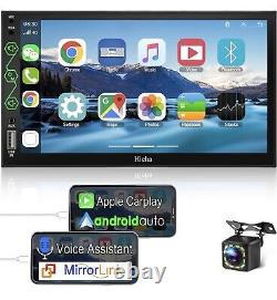 Autoradio double DIN compatible avec Apple CarPlay et Android Auto, écran tactile HD de 7 pouces.