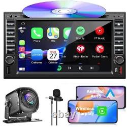 Autoradio stéréo de voiture à double DIN avec Bluetooth, Apple Carplay, Android Auto et écran tactile de 7 pouces
