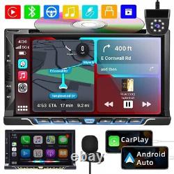 Caméra de recul 7'' Double 2Din Autoradio Lecteur CD DVD Bluetooth CarPlay