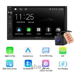 Caméra de recul + Stéréo de voiture double DIN 7 QLED CarPlay Android Auto Radio DPS GPS