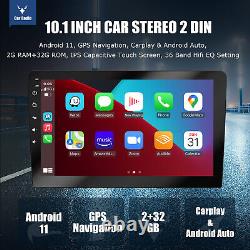 Double 2 DIN 10 pouces stéréo de voiture avec radio HD GPS NAV Android 11 FM Carplay + micro et caméra.