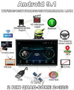 Double 2 Din 9 Android 9.1 Quad-core 2 Go 32 Go Voiture Stereo Radio Gps Wifi 3g 4g
