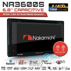 Nakamichi Na3600s 6.8 2 Din Bluetooth Double Usb Car Radio DVD Stéréo Headunit