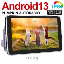 Stéréo de voiture Android 13 à double DIN de citrouille 10.1 pouces, 8 cœurs, 6 Go de RAM, 64 Go de stockage, compatible Carplay