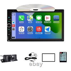 Stéréo de voiture Double Din avec Apple Carplay, Android Auto, lecteur DVD CD, Bluetooth et caméra