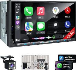 Stéréo de voiture Double Din sans fil PLZ 7 avec Apple Carplay Radio Écran QLED pour voiture